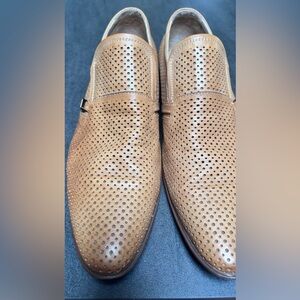 Basconi Men’s Perforated Leather Loafers Tan Slip-On Buckle EU 40 Insole 11”